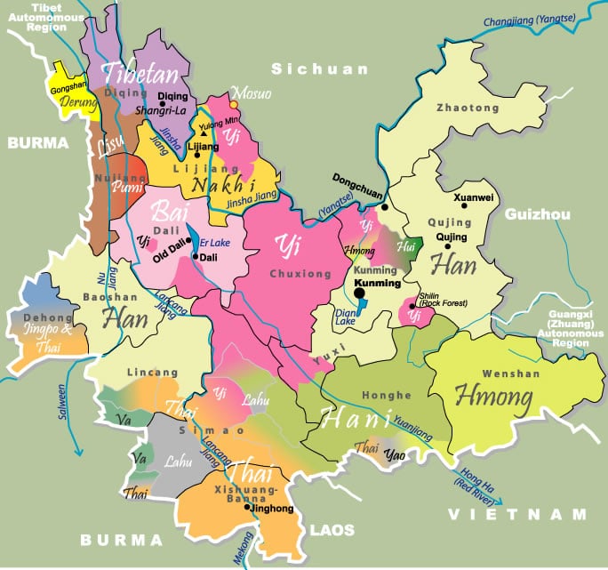 Carte des minorités présentes au Yunnan 1