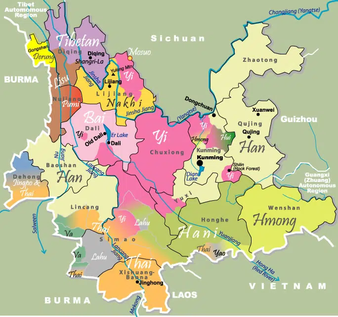 Carte des minorités présentes au Yunnan 1 Carte des minorités présentes au Yunnan 1