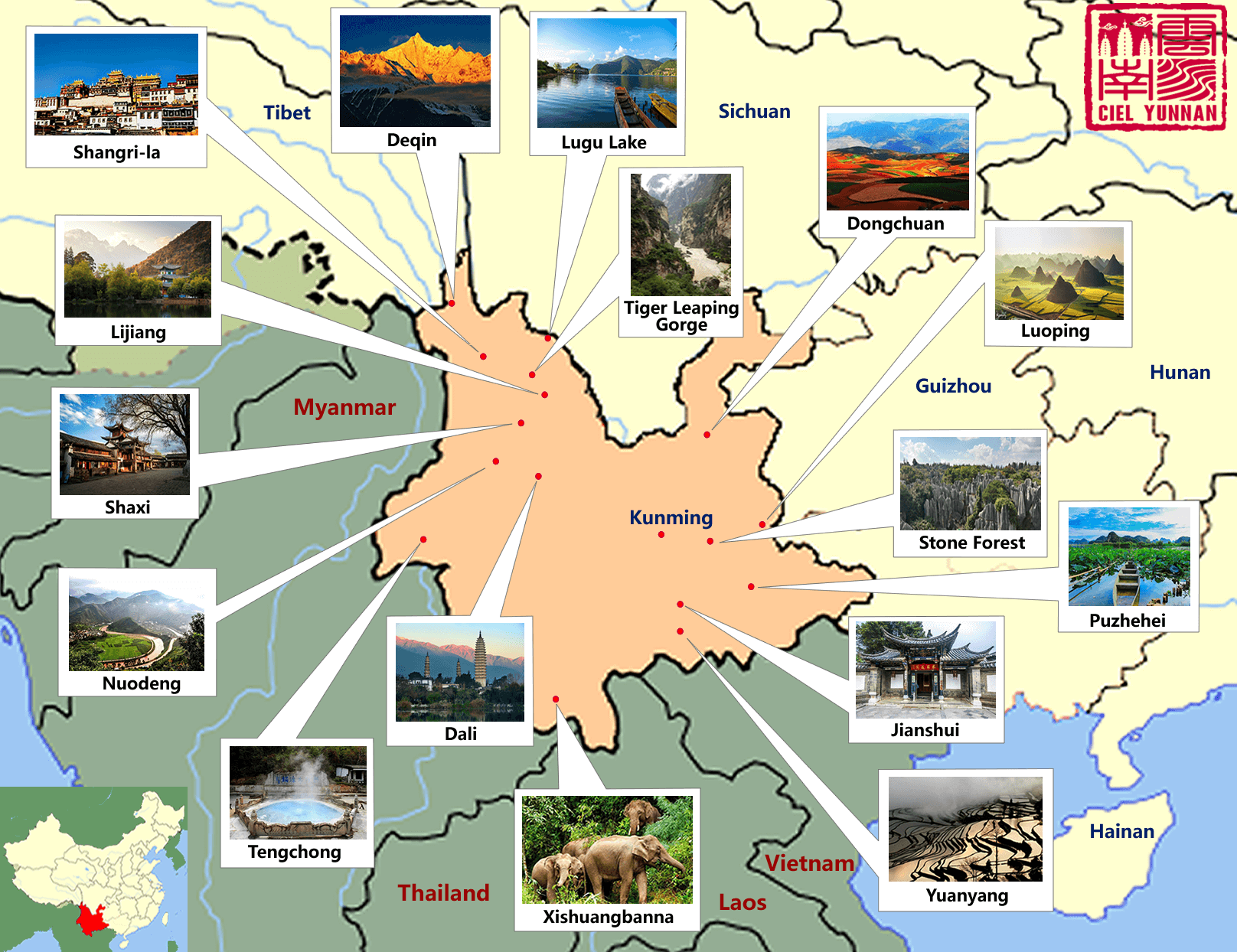 Carte détaillée du yunnan